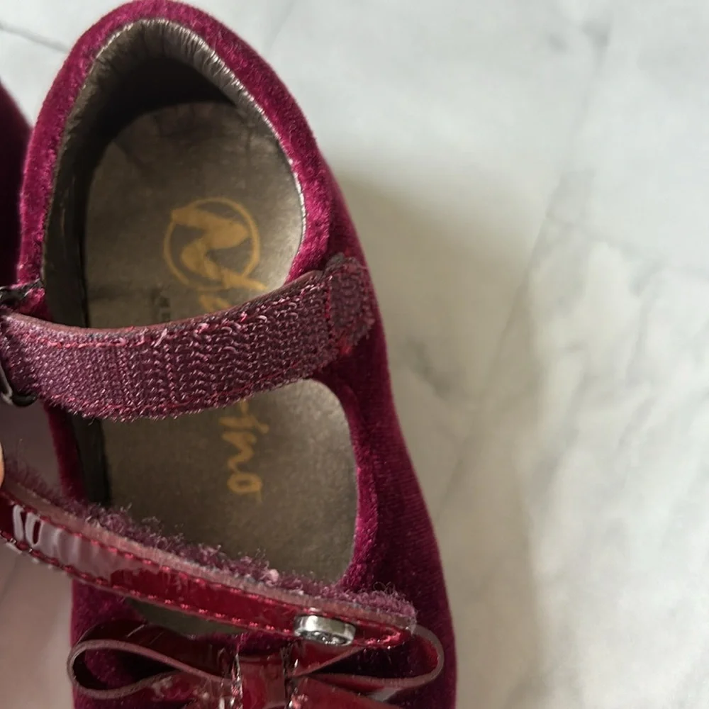 Naturino Burgundy Velvet Mary Jane Flats with Bows
